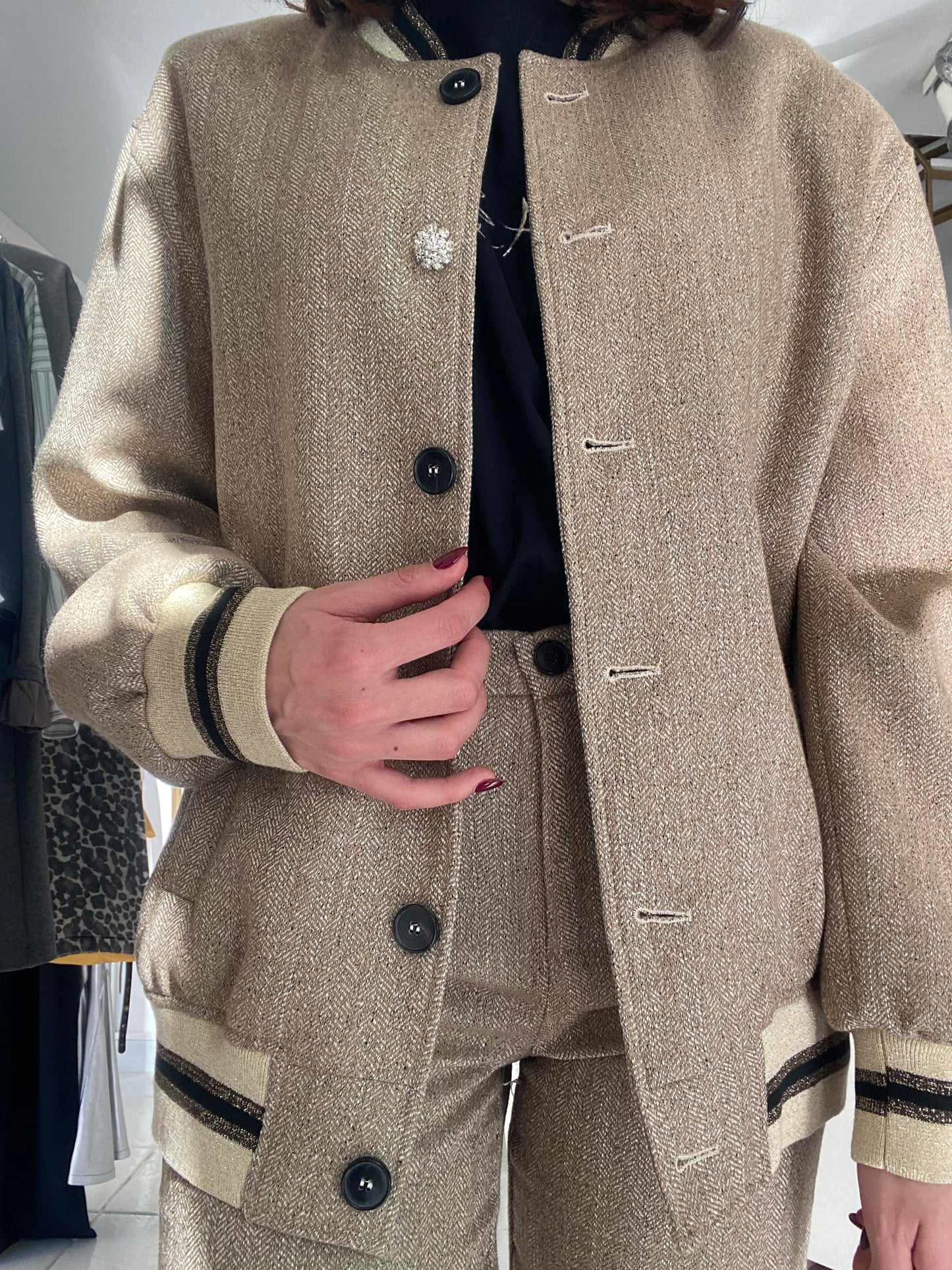 Beige long bomber