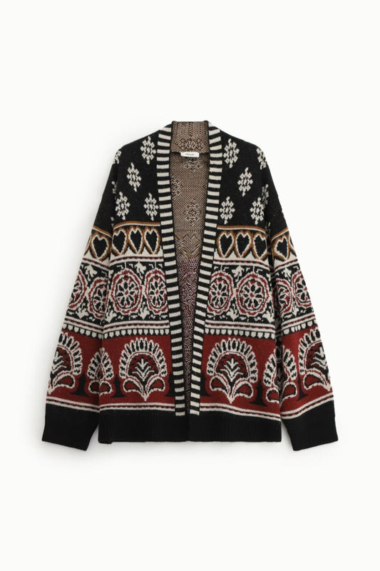 Jacquard patterned cardigan with long sleeves