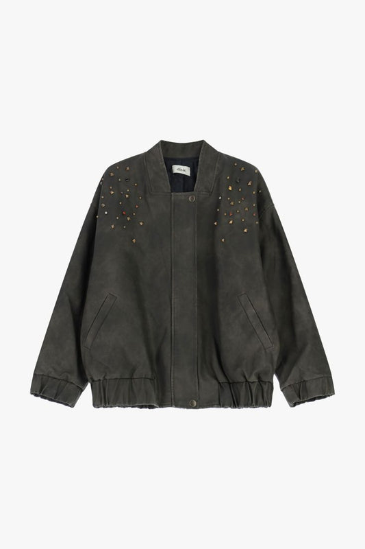 Bomber jacket with embellishments and front closure
