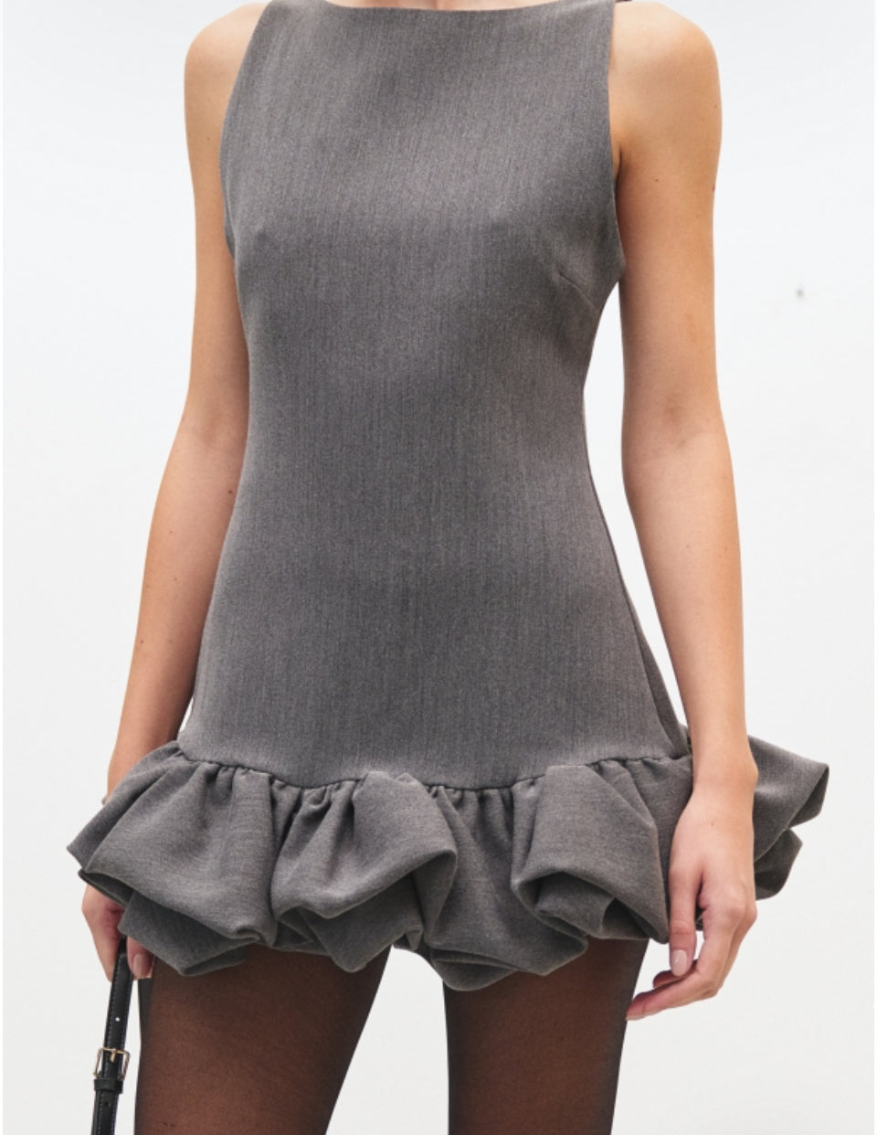 Gray mini dress with a ruffle