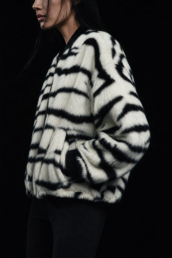 Zebra faux fur bomber