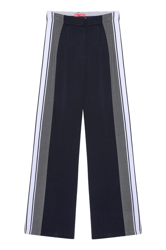 Blue highwaisted pants with stripe on the side