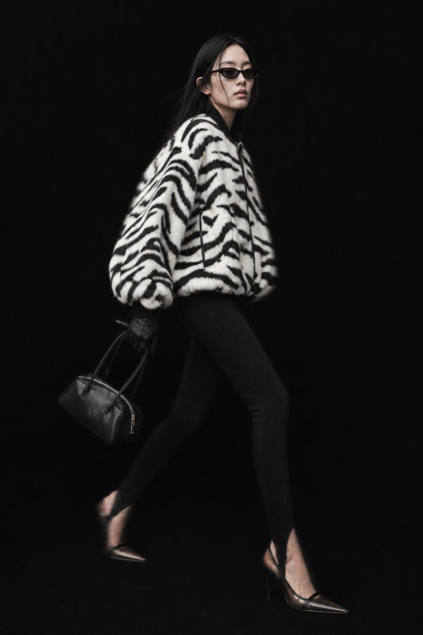 Zebra faux fur bomber