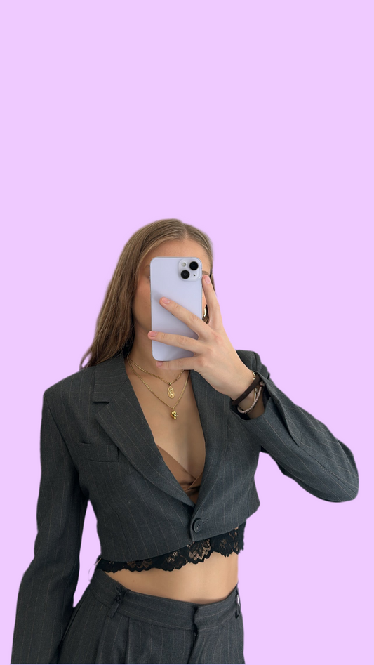Gray striped crop blazer