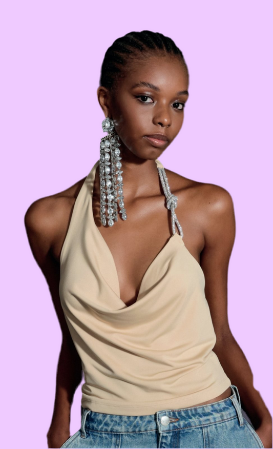Backless top with rhinestones