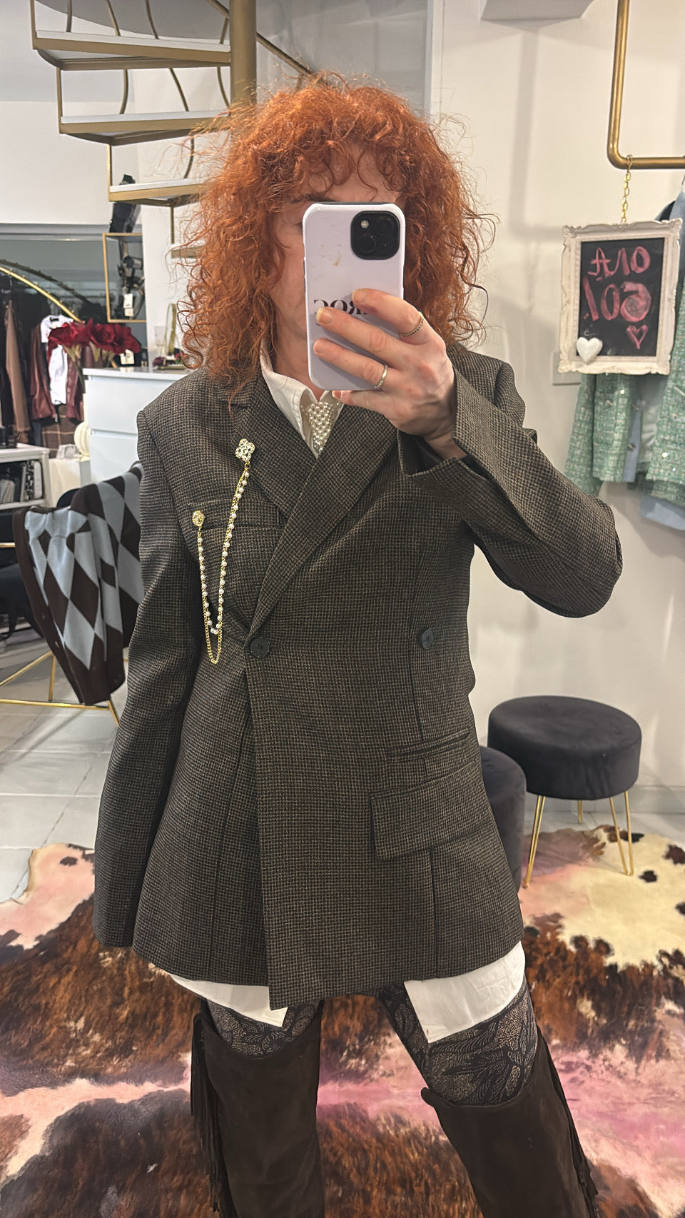 Pied du poulet blazer with brooch