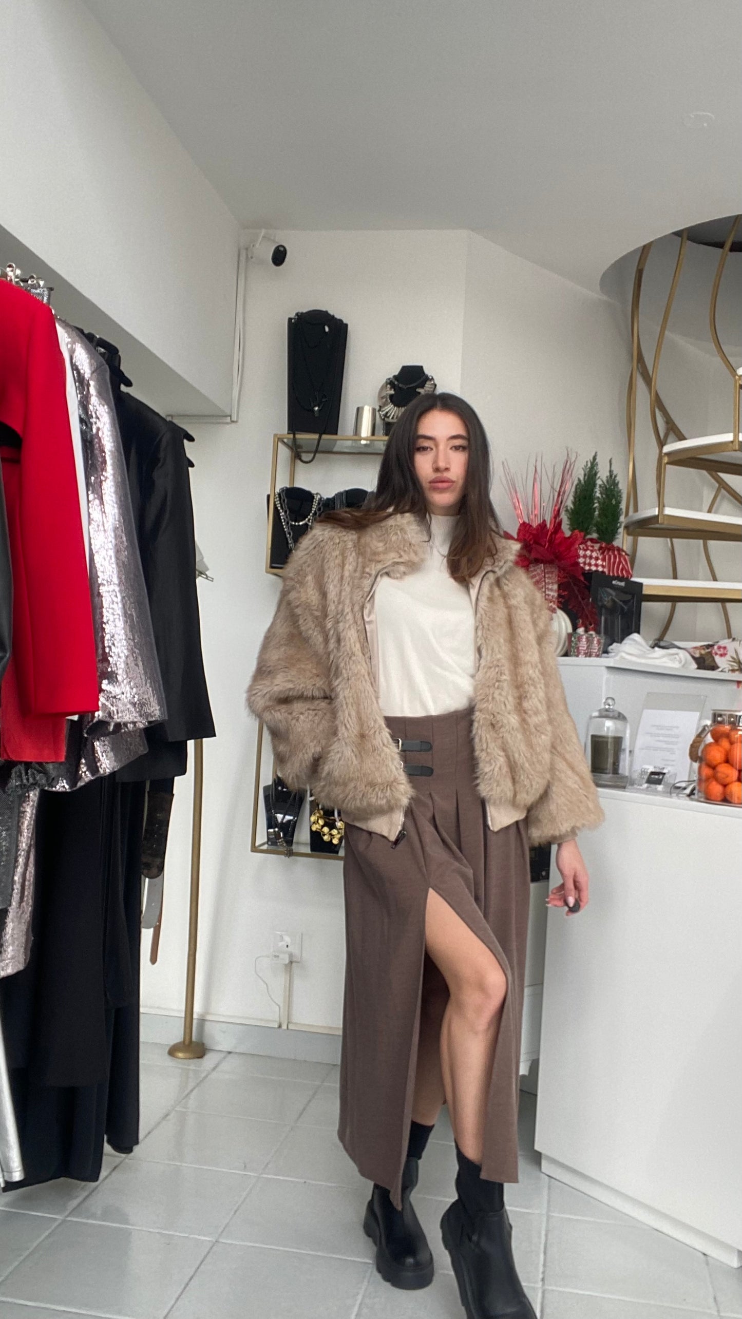 Beige faux fur