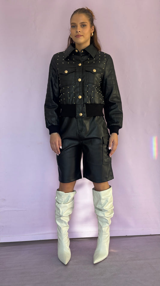 Black eco leather bermuda