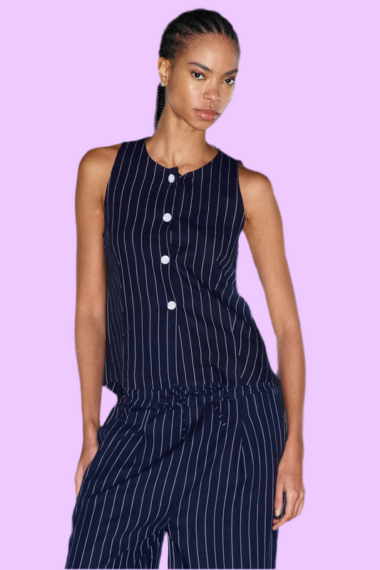 Striped gilet with opening on the back
