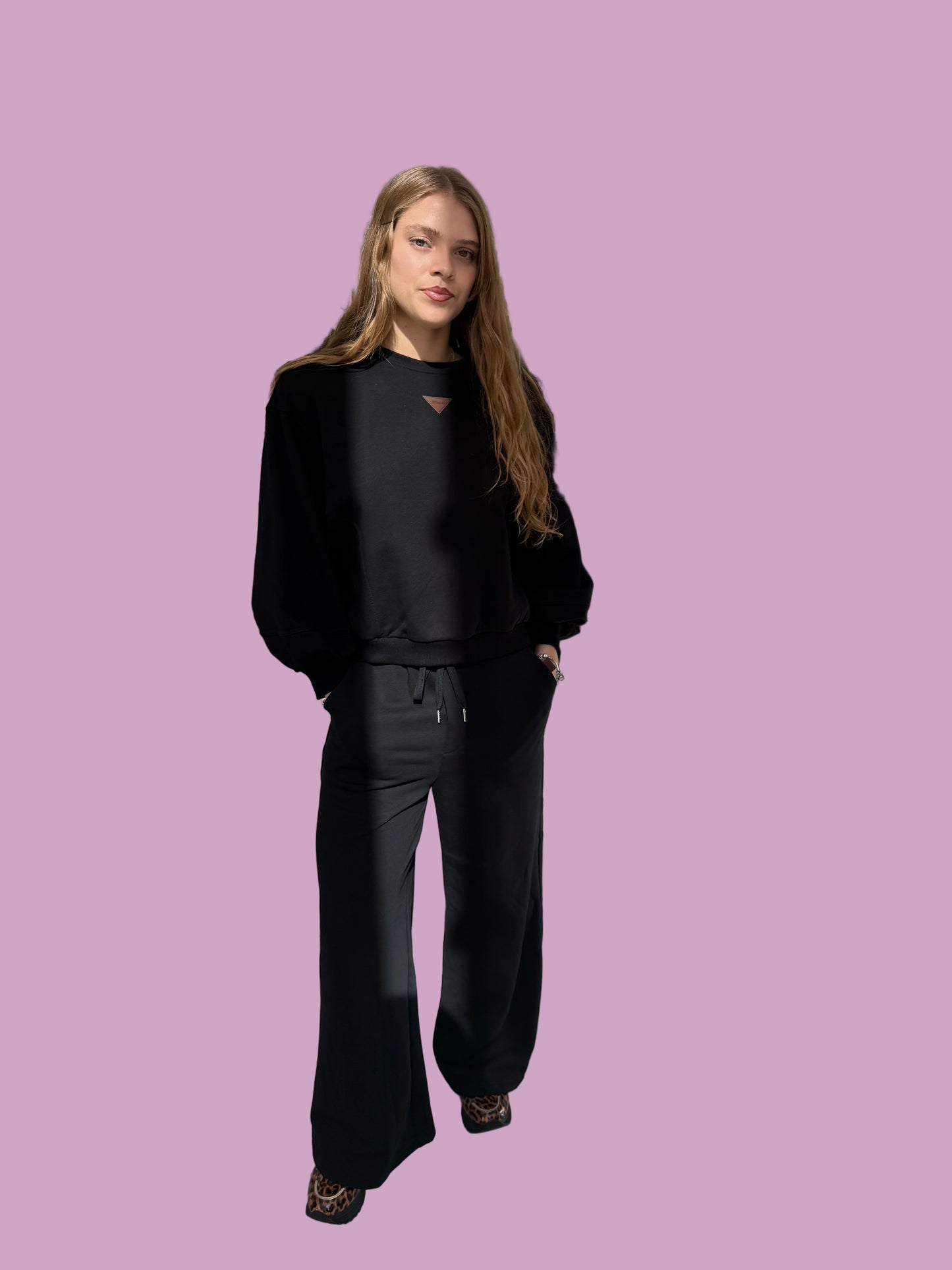 Black roundneck sweater with logo