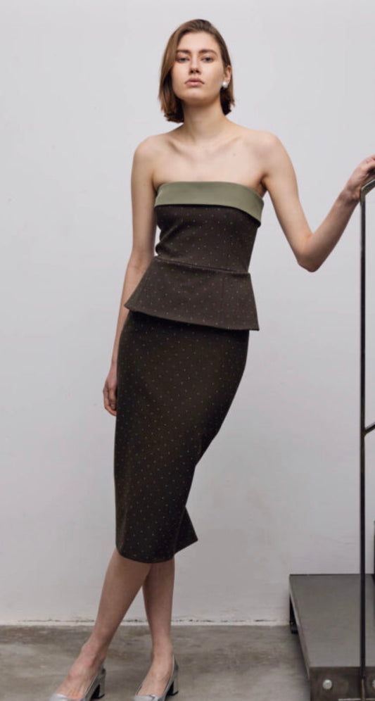 Gray strapless midi dress