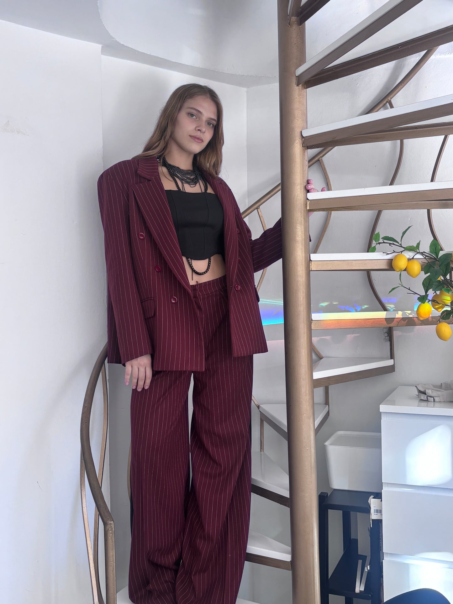 Burgundy striped suit