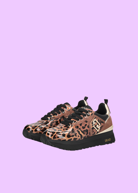 Animal-print patent leather platform sneakers