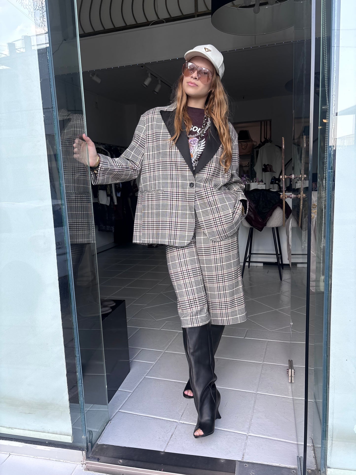 Three colored pied du poulet zip culotte