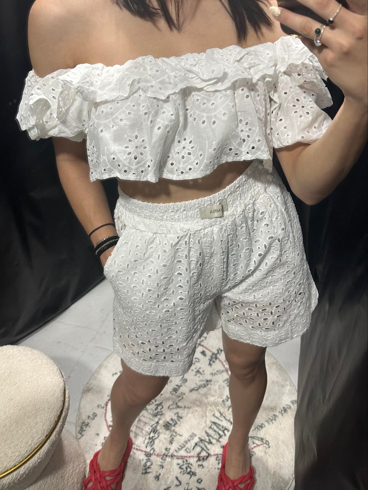 White embroidered short