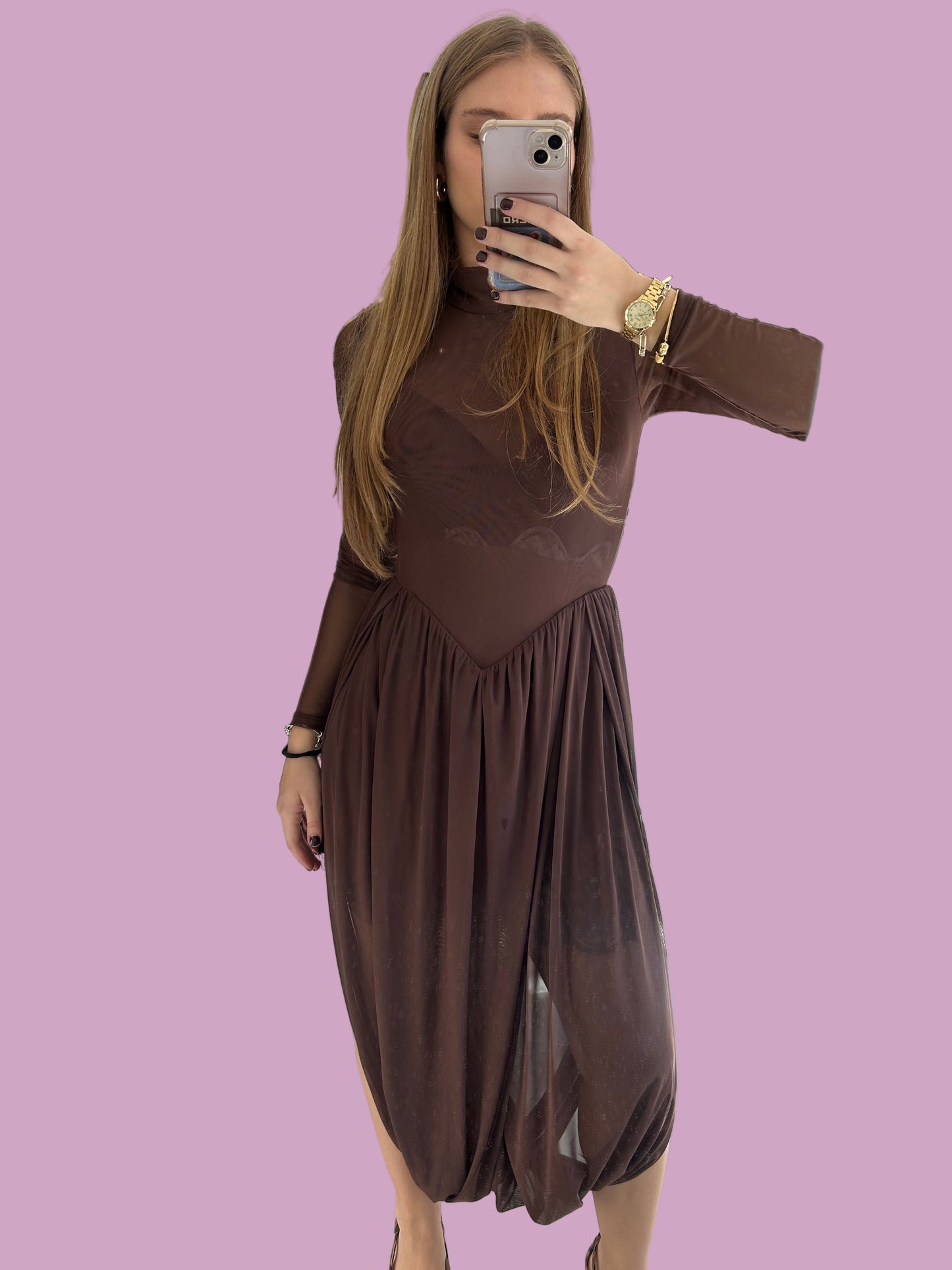 Net longsleeve dress