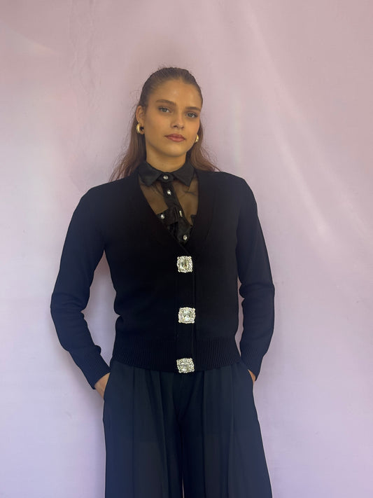 Black cardigan with large buttons