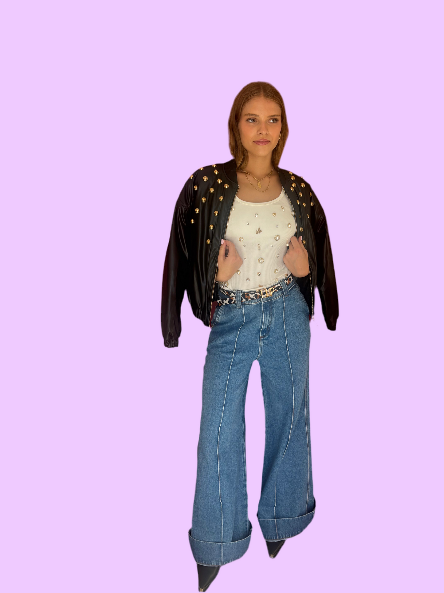 Denim wide leg pants