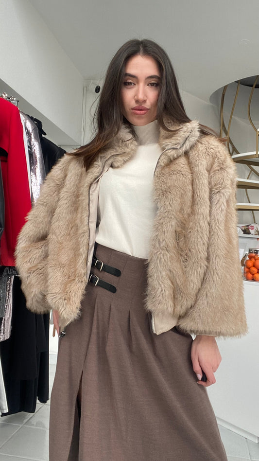 Beige faux fur