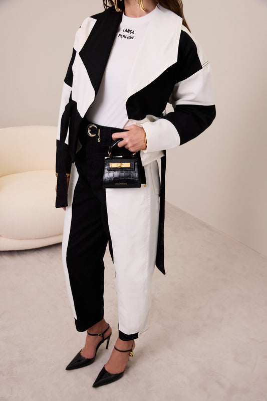 Black and White Twill jacket with belt