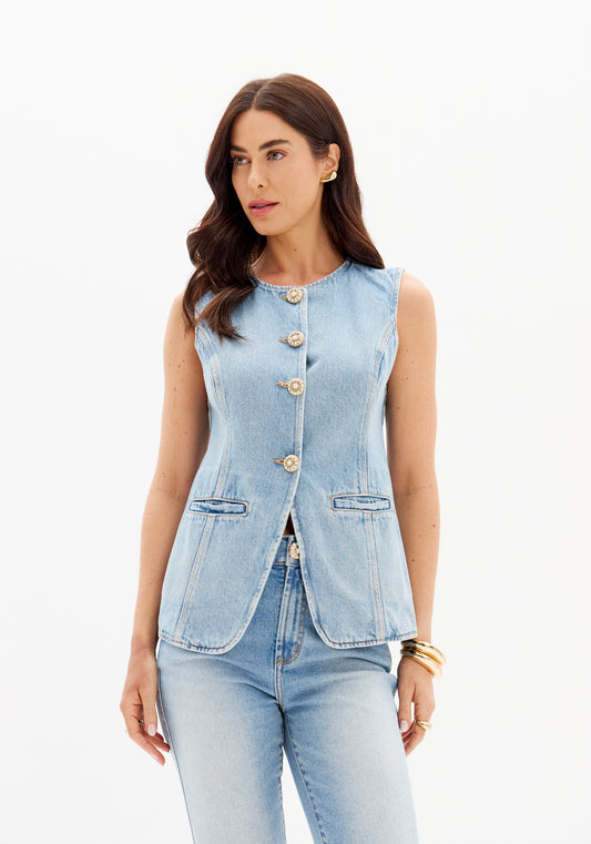 Denim gilet with crystals