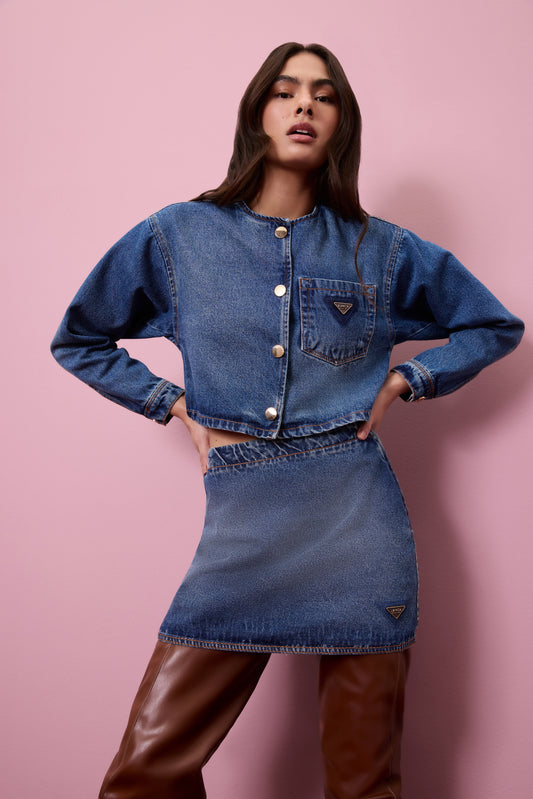 Denim high waist mini skirt