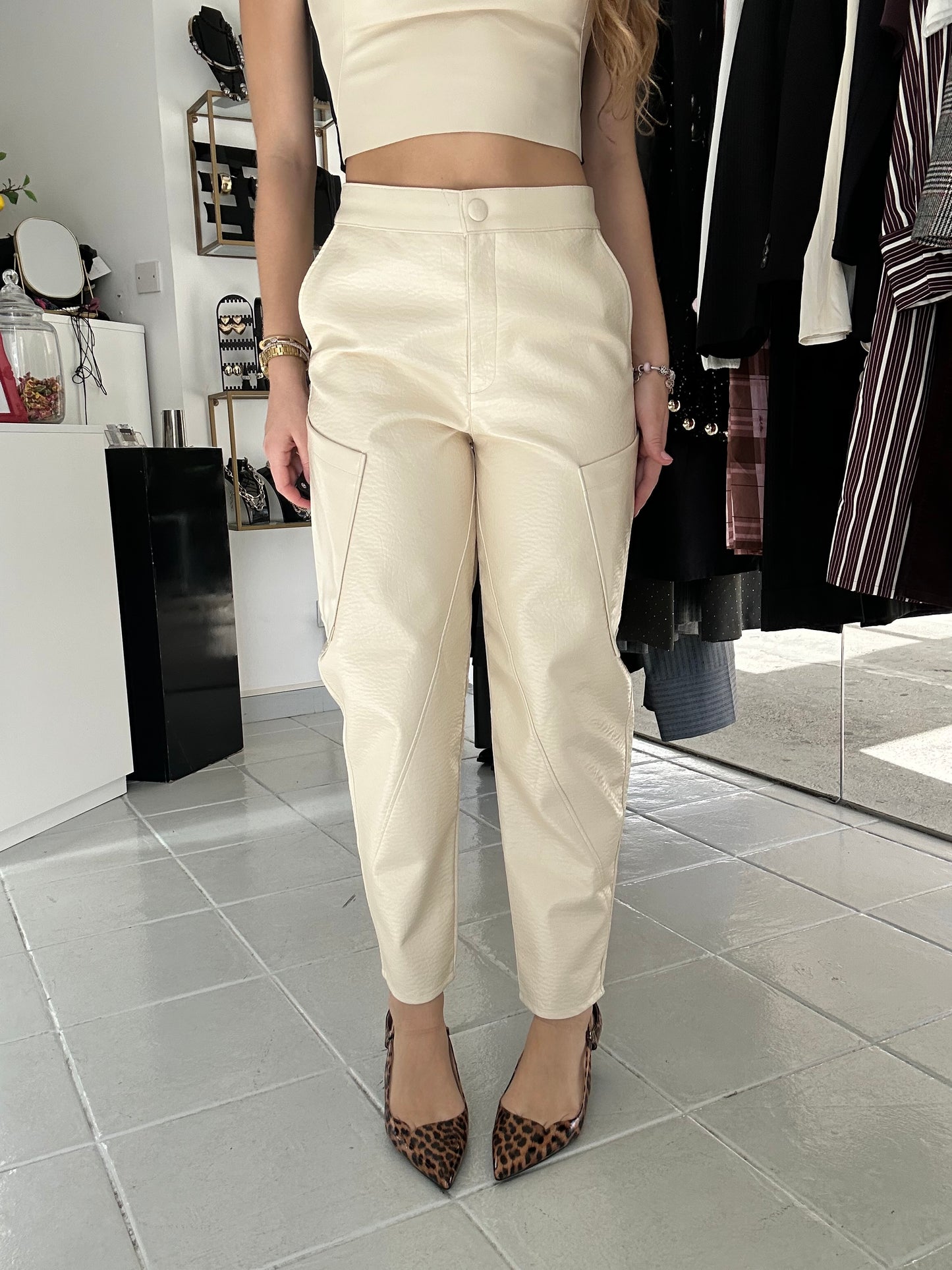 Offwhite eco leather pants