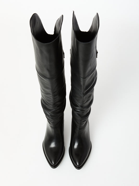 Black leather cowboy boots