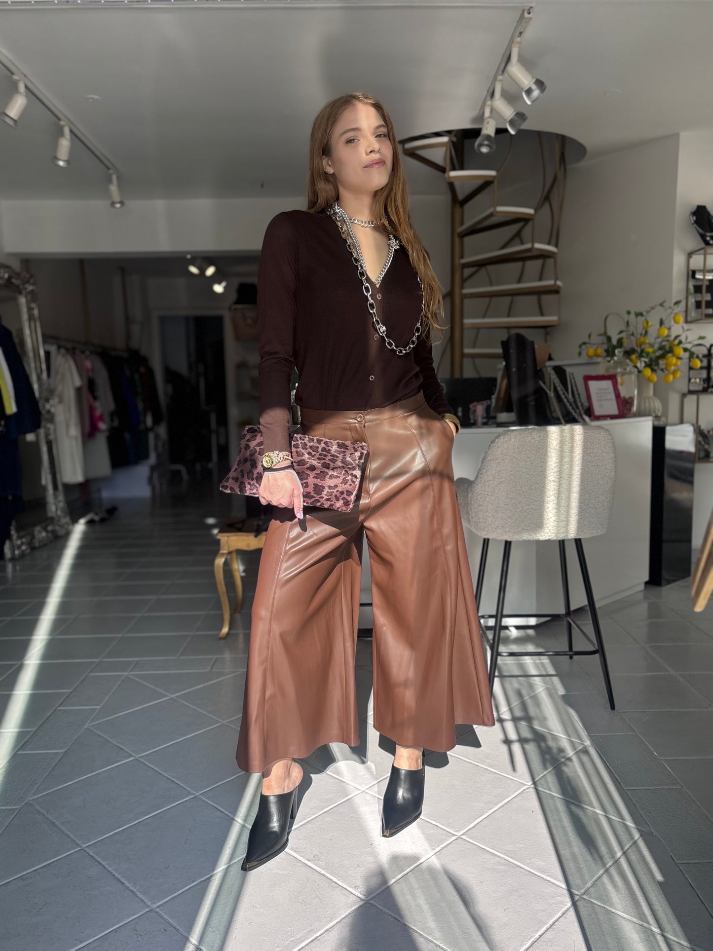 Eco leather zip culotte