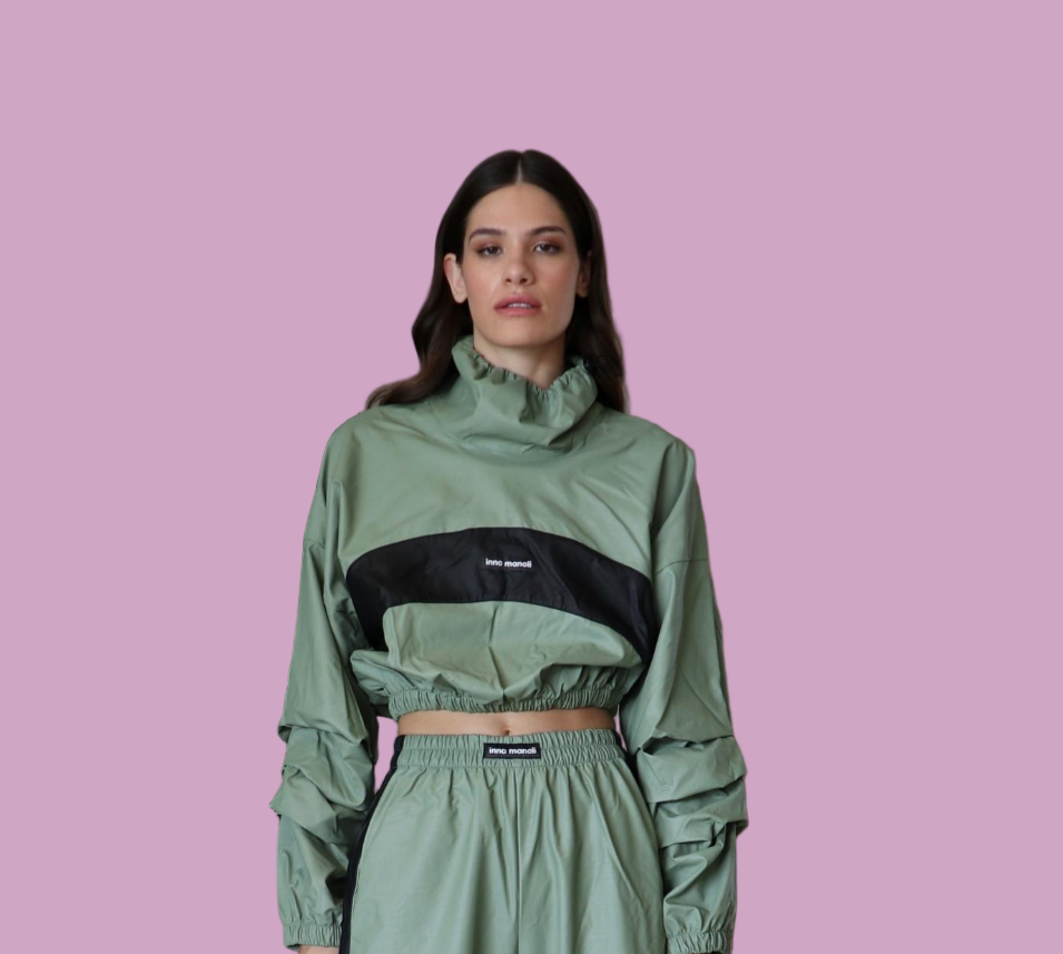 Eco leather crop top and wide leg pants