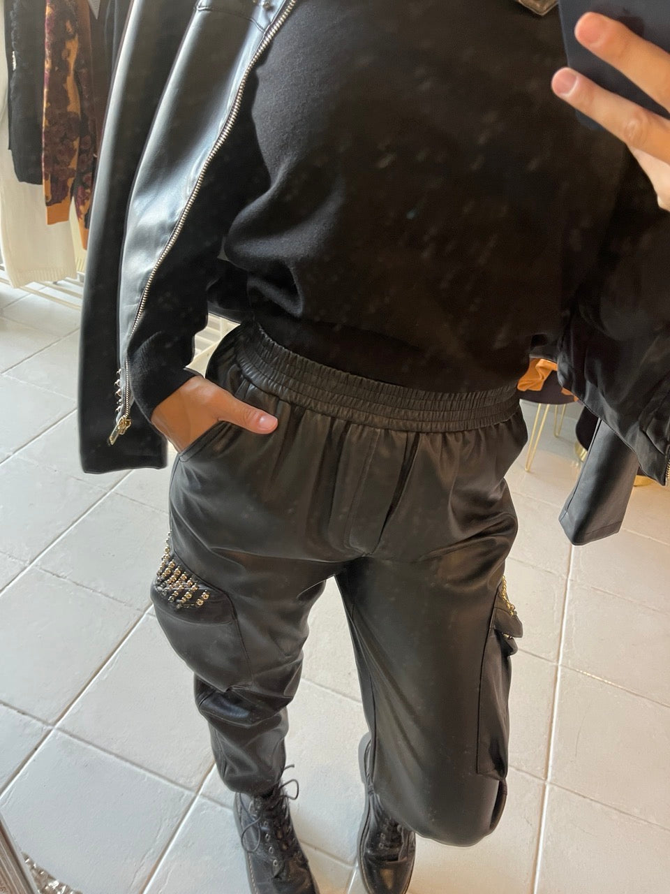 Eco leather cargo pants