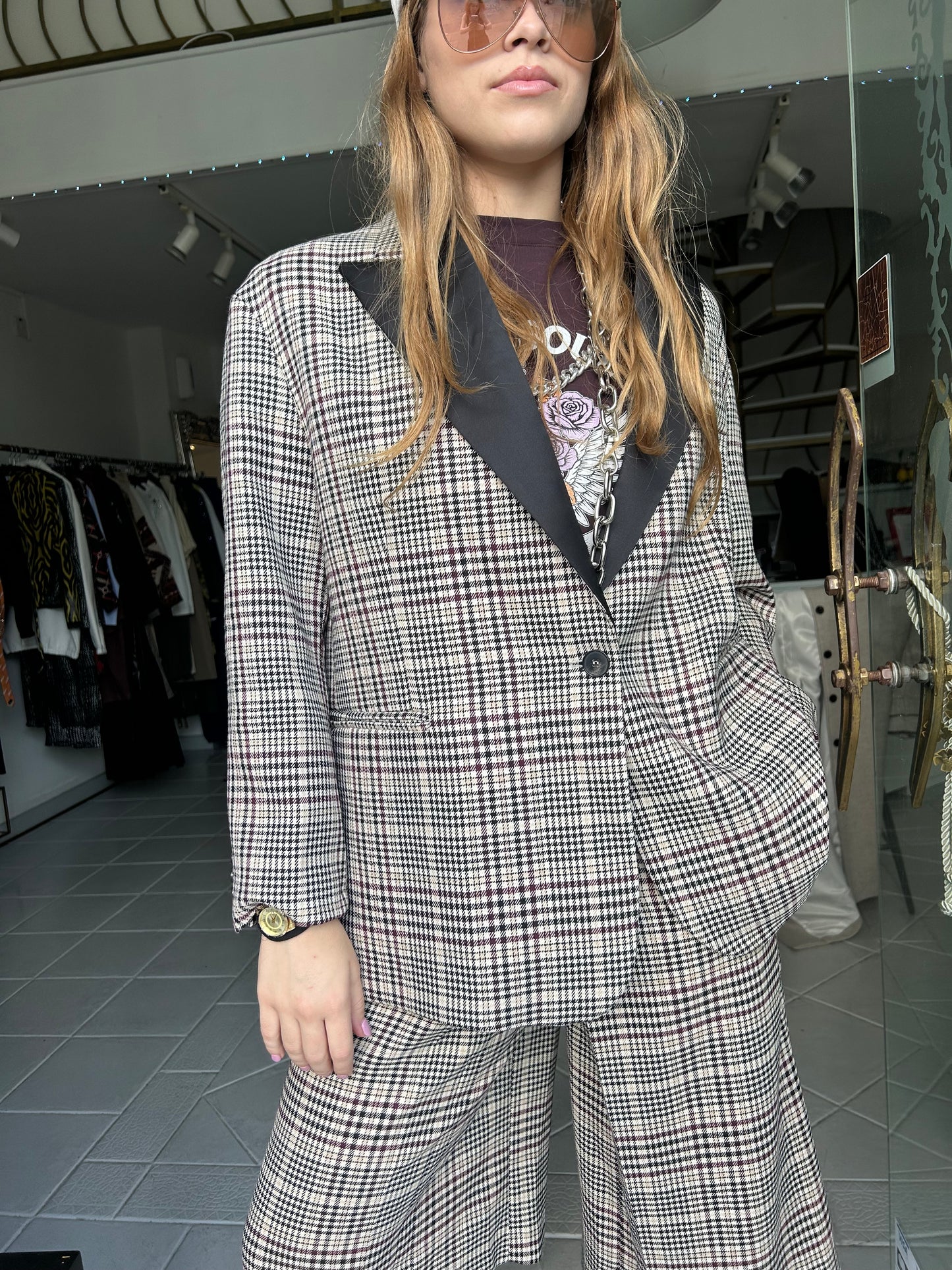 Three colored pied du poulet blazer