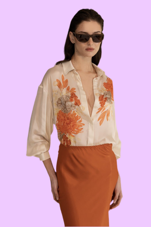 Azure shirt with hand drawn coral print