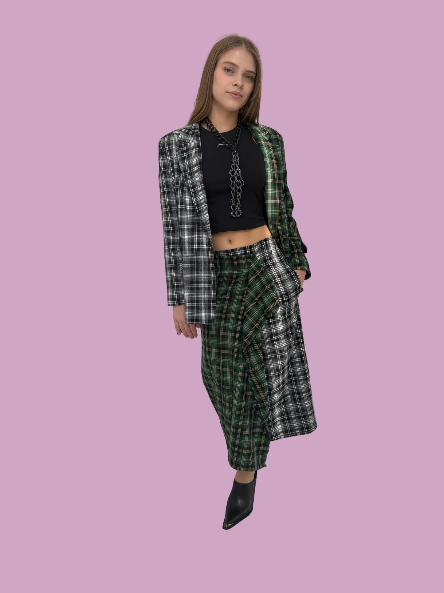 Two toned checked pattern skirt