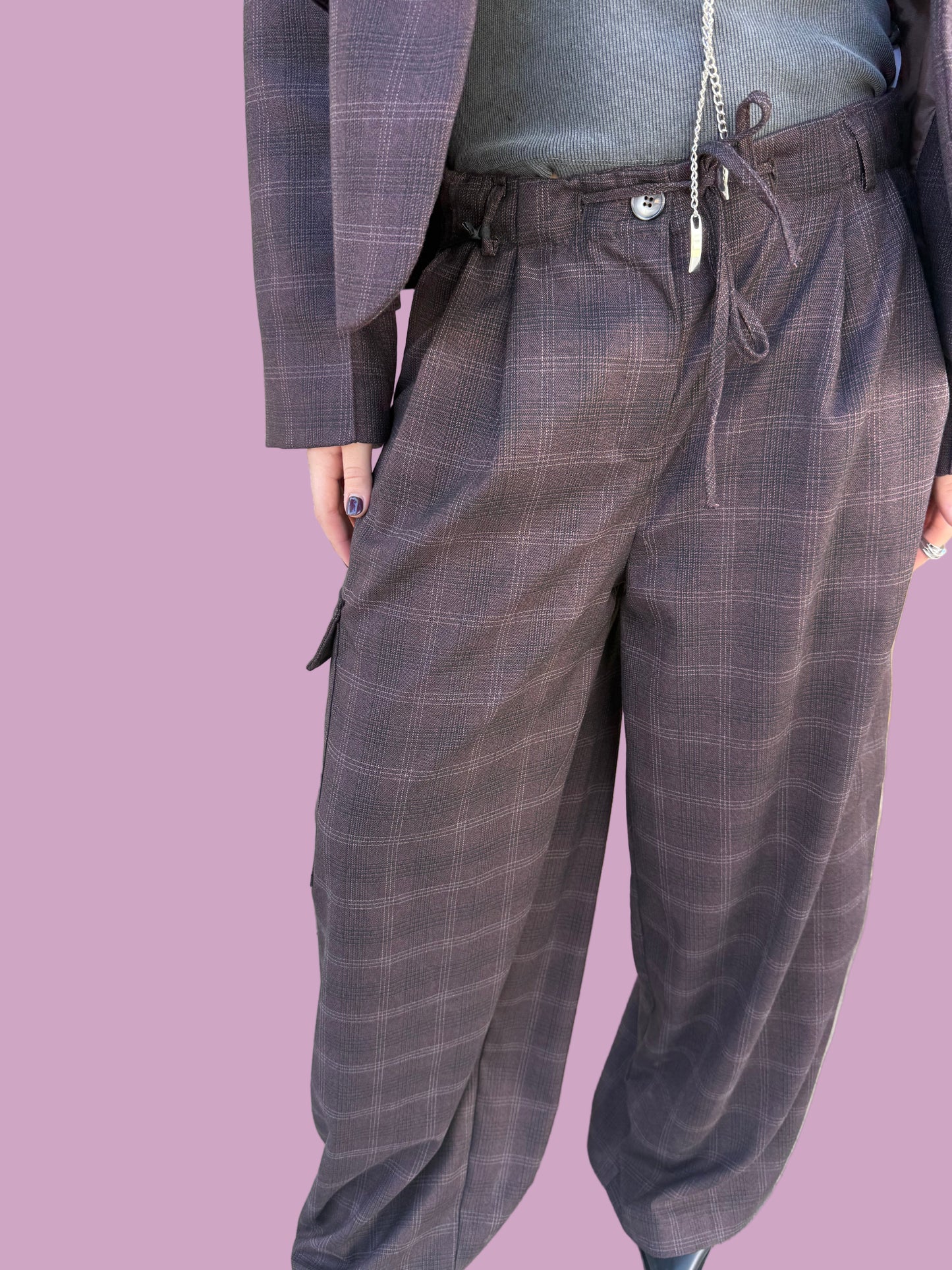 Bordeaux plaid cargo pants