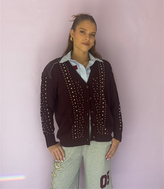 Burgundy cardigan with studs