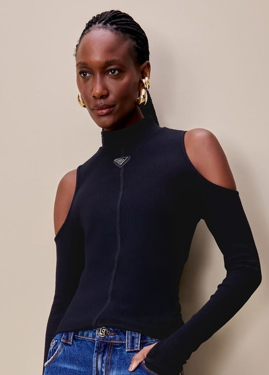 Black ribbed turtleneck top