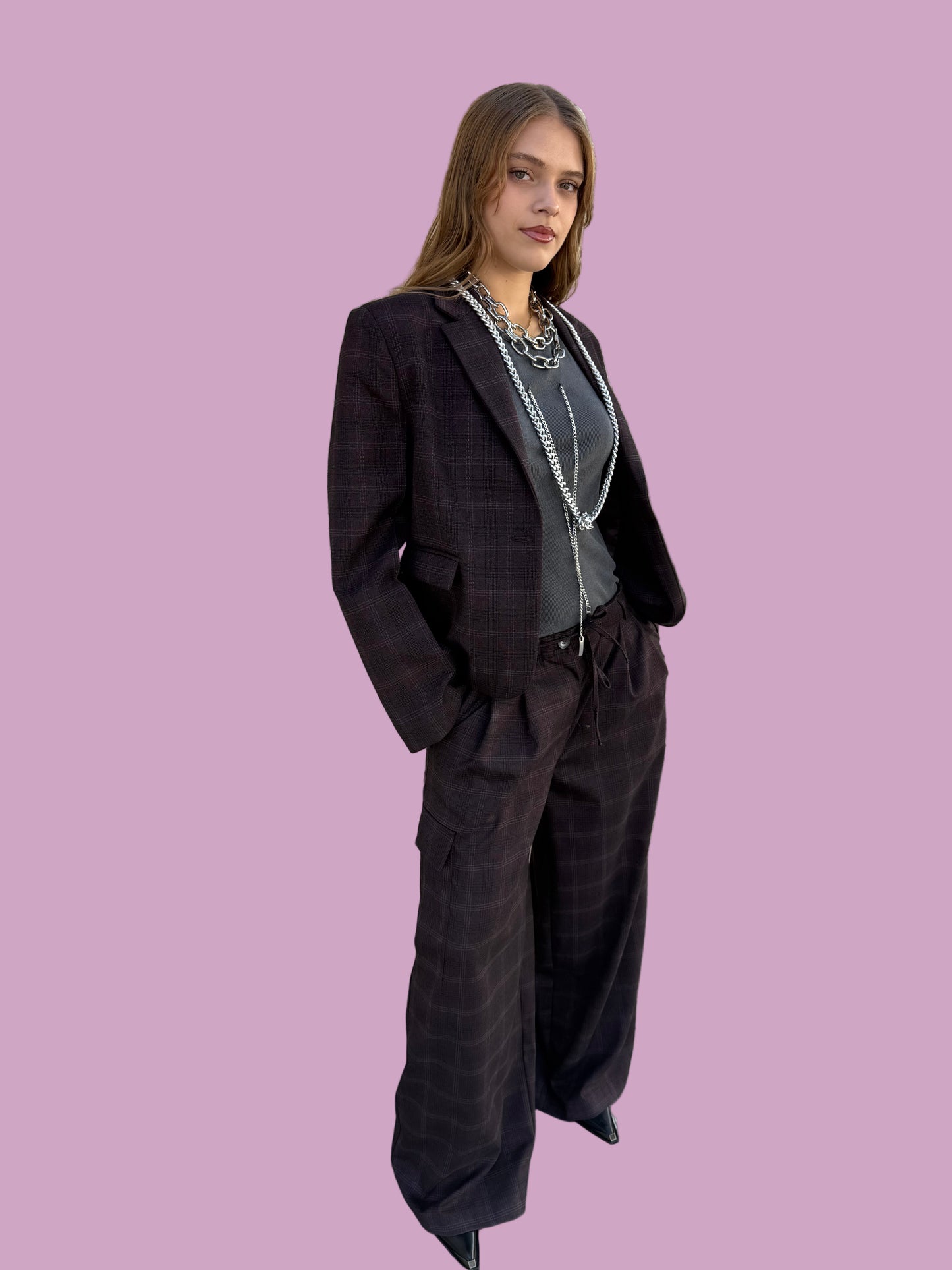 Bordeaux plaid blazer