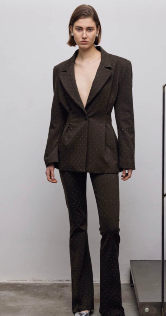 Khaki suit with rhinestones