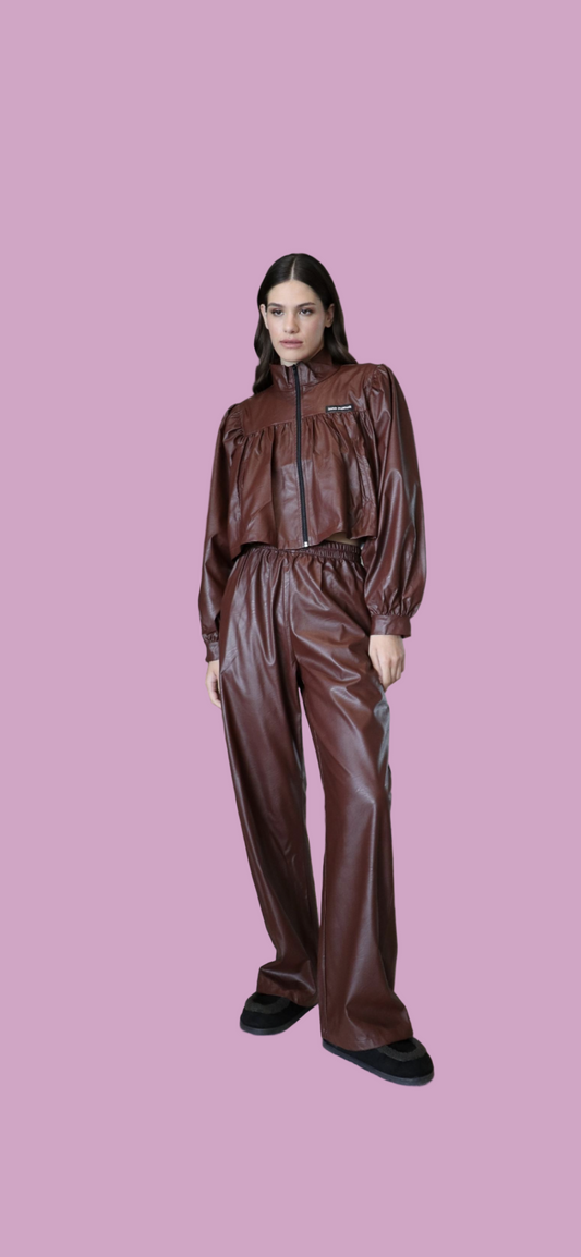 Eco leather crop jacket and pants