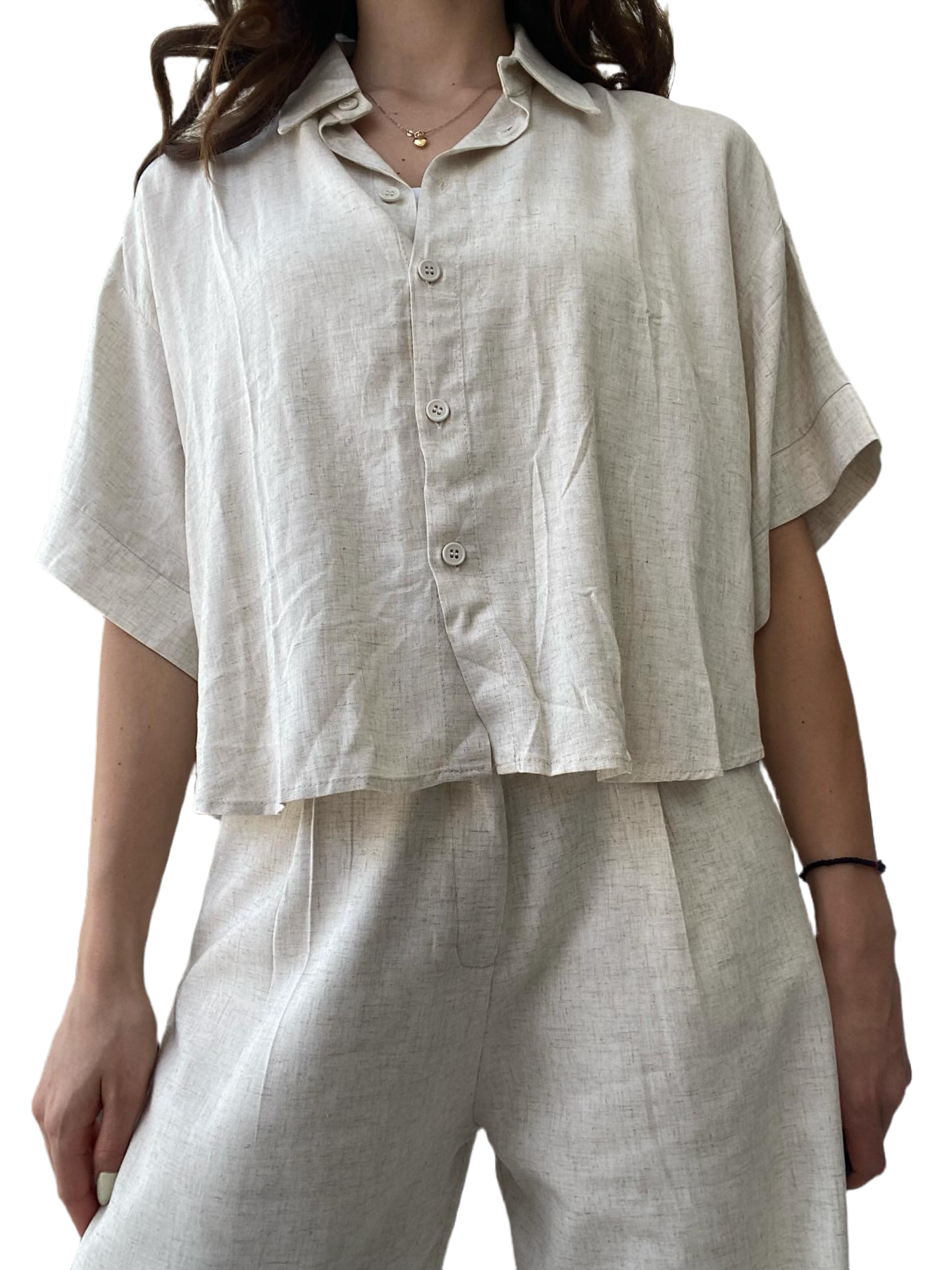 Beige linen crop shirt