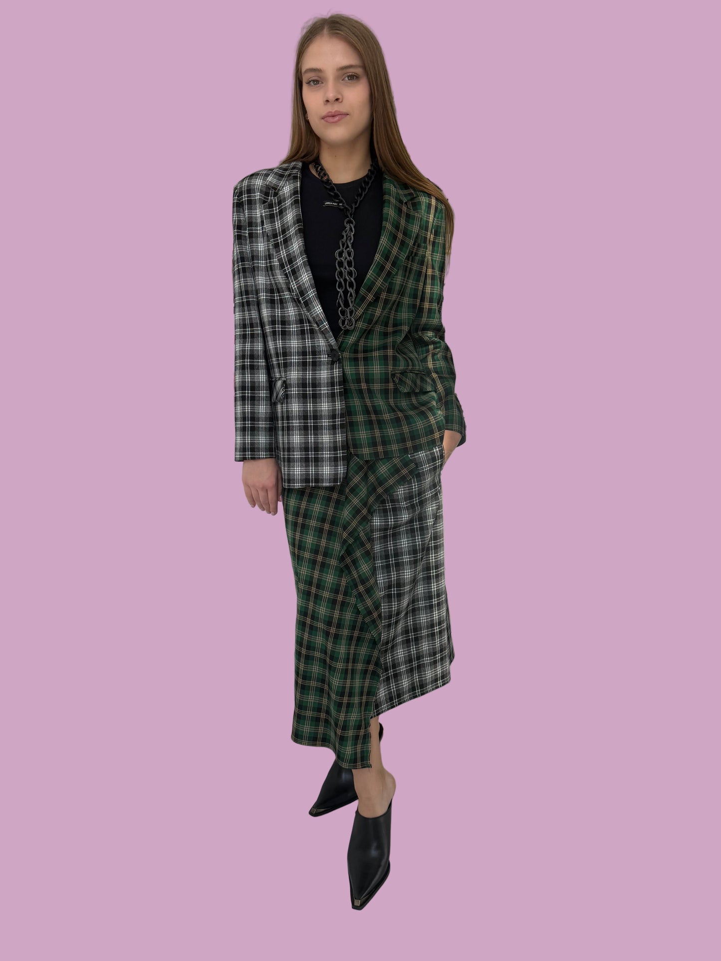 Two toned checked pattern skirt