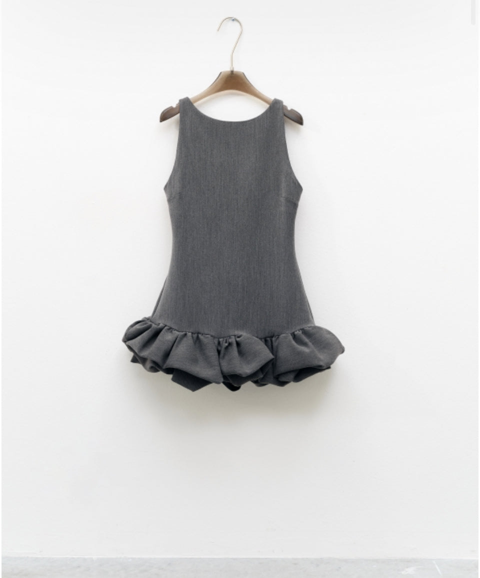 Gray mini dress with a ruffle