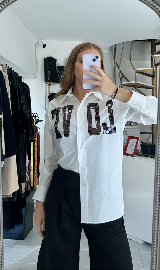 White cotton shirt with sequin