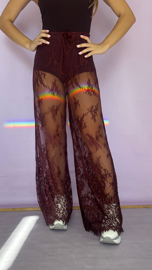Burgundy lace pants