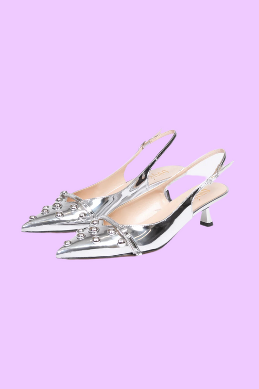 Silver Naplak slingback heels