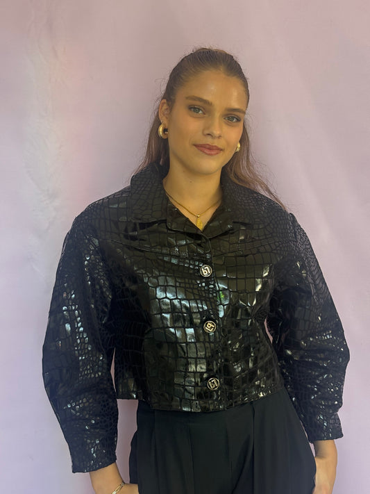PU Twill cropped jacket