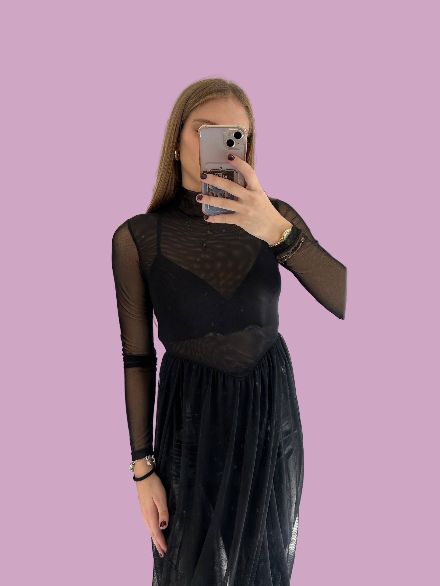 Net longsleeve dress
