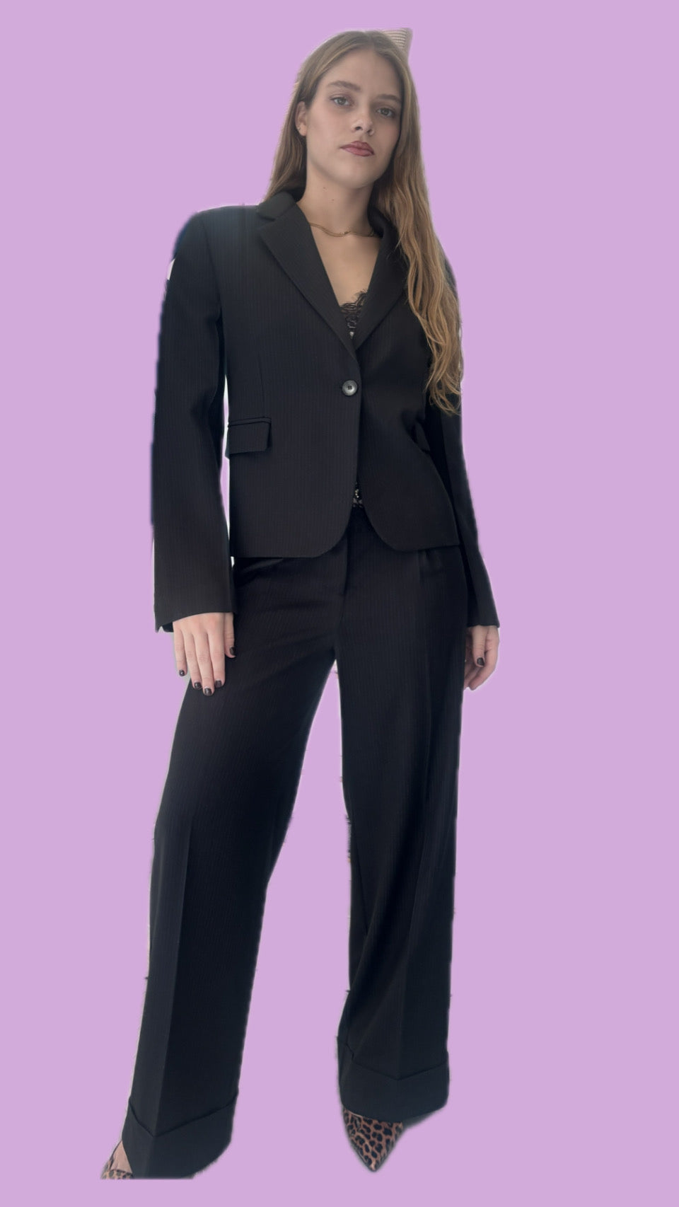 Black pin stripe blazer with long sleeves