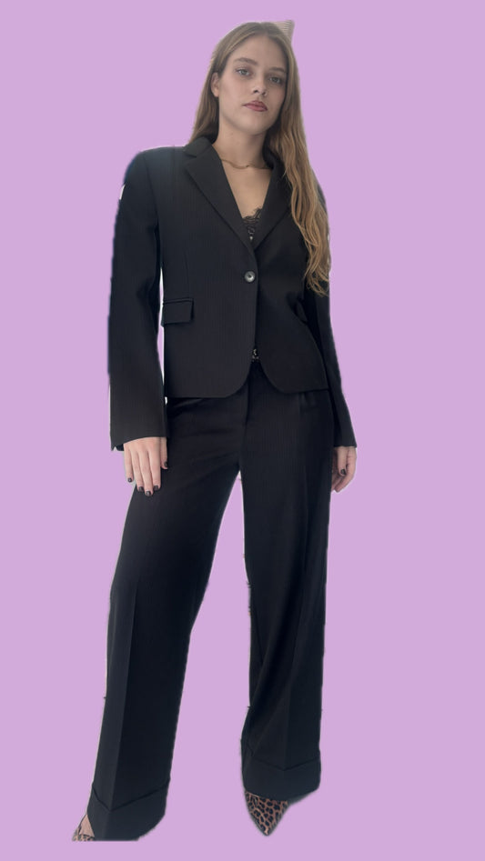 Black pin stipe pants with wide leg